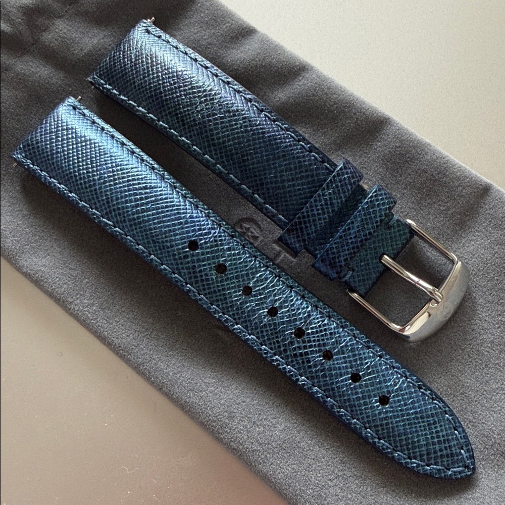 Michele Metallic Blue Leather Watch Strap - 18mm